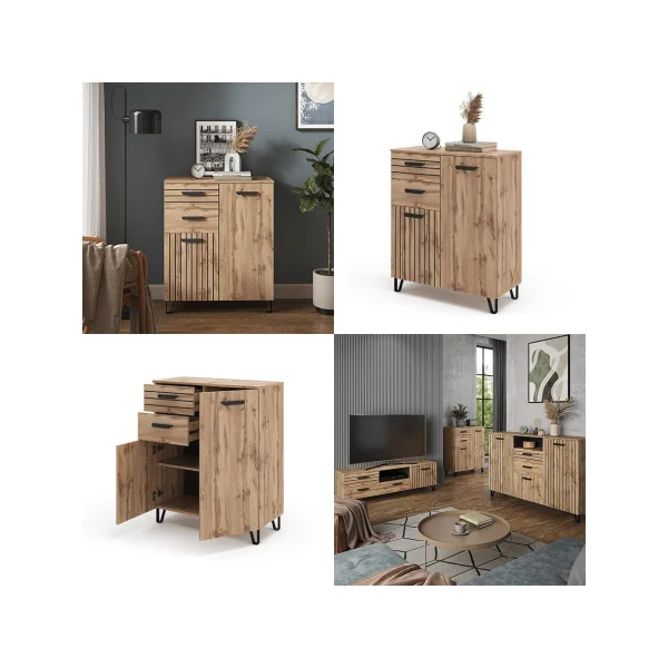Commode Chêne et noir avec placards et tiroirs Commode de salon Commode chambre graphique