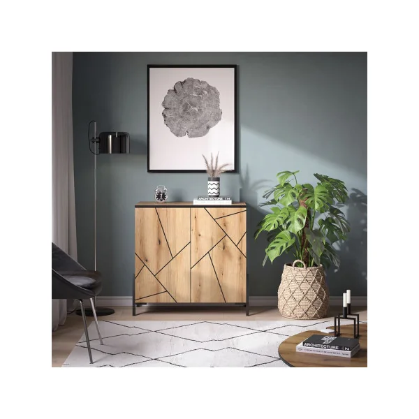 Commode Chêne graphique Design avec placard Commode de salon Commode chambre moderne