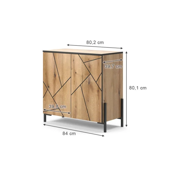 Commode Chêne graphique Design avec placard Commode de salon Commode chambre moderne