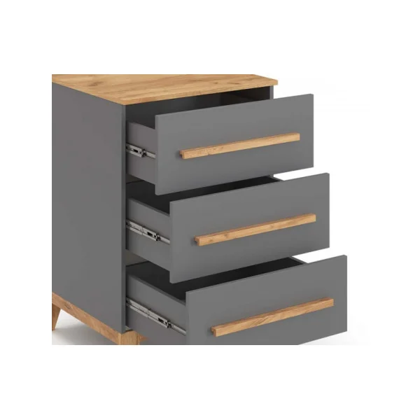 Commode enfant grise et bois massif 3 tiroirs Commode rangement en bois