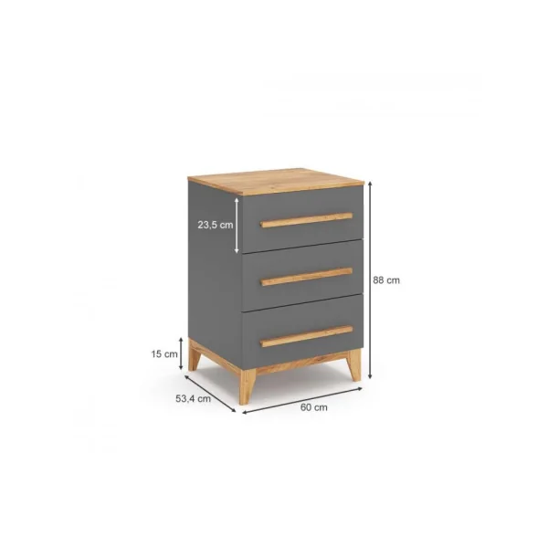 Commode enfant grise et bois massif 3 tiroirs Commode rangement en bois