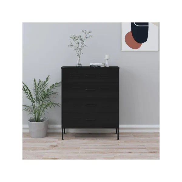 Commode Noir 4 tiroirs en Acier Commode Salon Commode Chambre