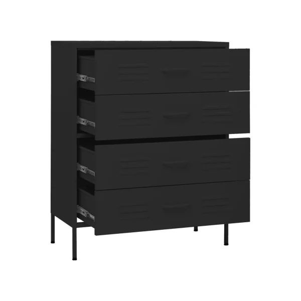 Commode Noir 4 tiroirs en Acier Commode Salon Commode Chambre