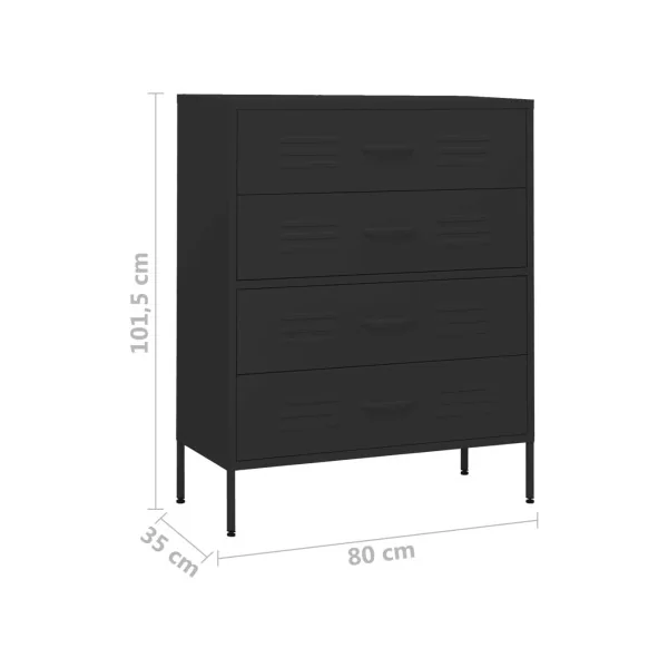 Commode Noir 4 tiroirs en Acier Commode Salon Commode Chambre