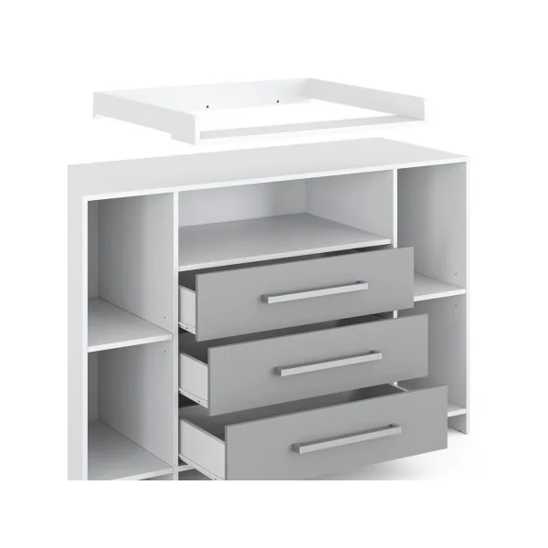 Commode à langer 3 tiroirs 4 rangements Table langer blanche et grise Plan à langer amovible