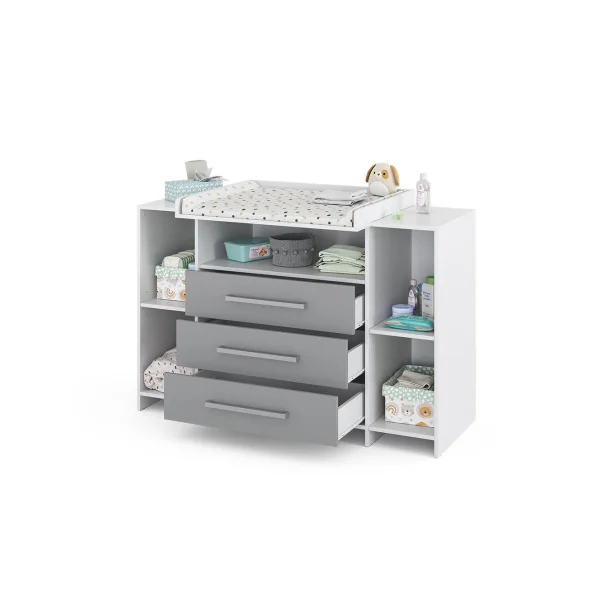 Commode à langer 3 tiroirs 4 rangements Table langer blanche et grise Plan à langer amovible