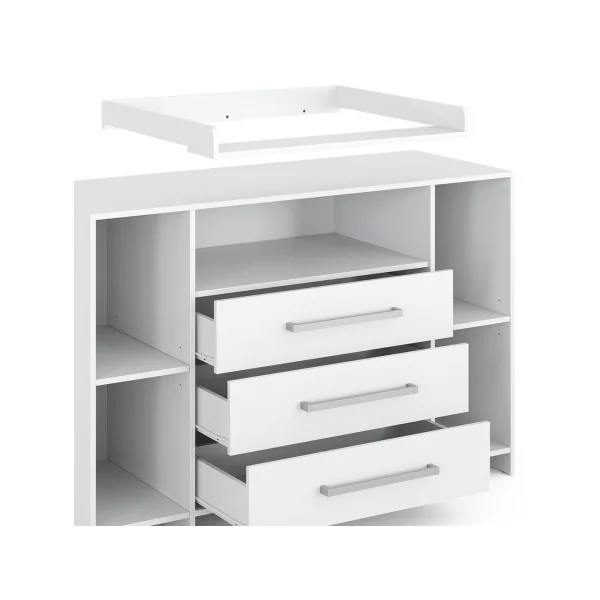 Commode à langer 3 tiroirs 4 rangements Table langer blanche Plan à langer amovible