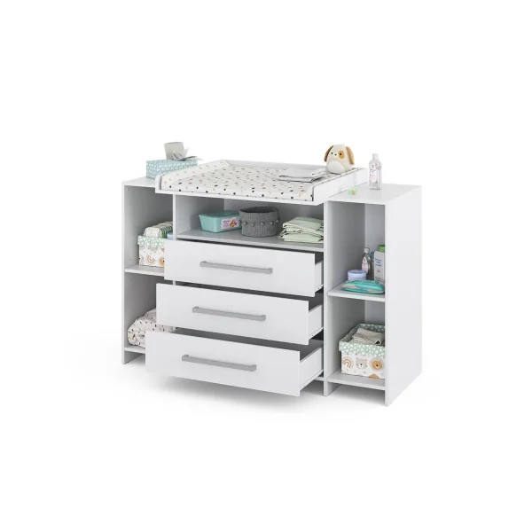 Commode à langer 3 tiroirs 4 rangements Table langer blanche Plan à langer amovible