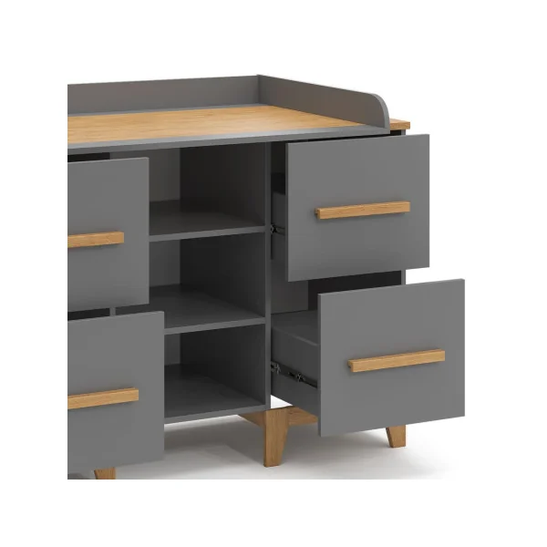 Commode à langer bébé 4 tiroirs Table langer scandinave grise 3 compartiments ouverts