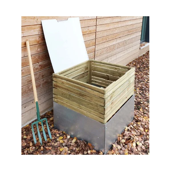 Composteur en pin massif 415L Composteur en bois et acier Composteur de jardin Composteur déchets organiques