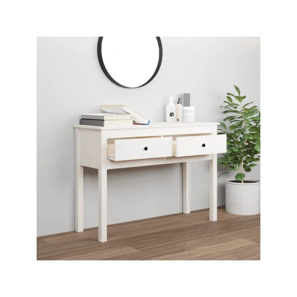 Console 2 Tiroirs Blanche Pin Massif Table d'entrée Meuble d'entrée Grand modèle