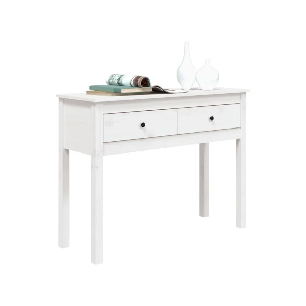 Console 2 Tiroirs Blanche Pin Massif Table d'entrée Meuble d'entrée Grand modèle