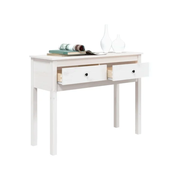 Console 2 Tiroirs Blanche Pin Massif Table d'entrée Meuble d'entrée Grand modèle