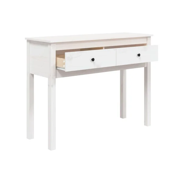 Console 2 Tiroirs Blanche Pin Massif Table d'entrée Meuble d'entrée Grand modèle