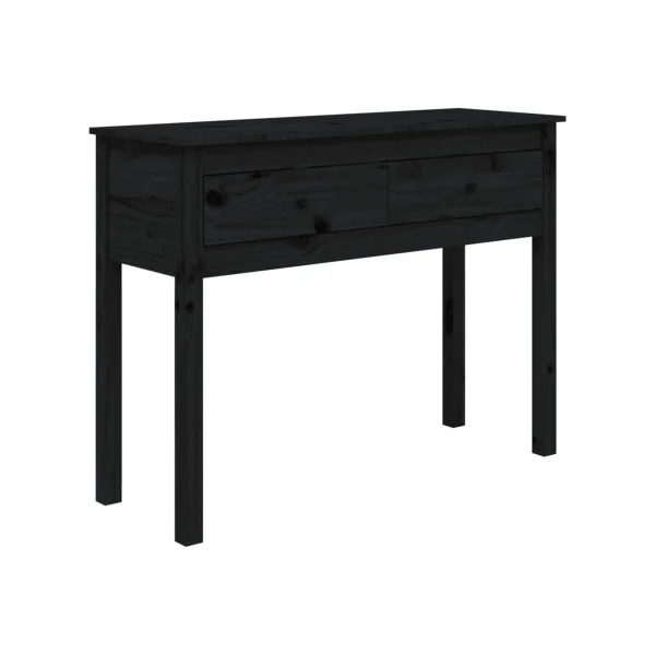 Console 2 Tiroirs Noir Pin Massif Table d'entrée Meuble d'entrée Grand modèle