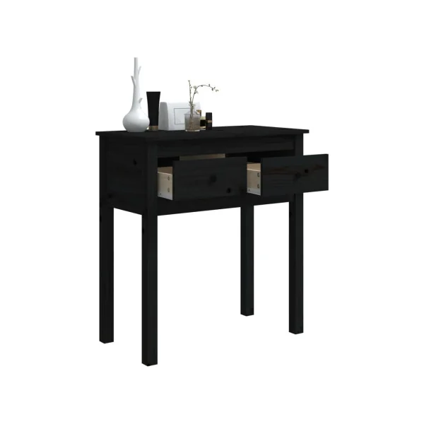 Console 2 Tiroirs Noir Pin Massif Table d'entrée Meuble d'entrée