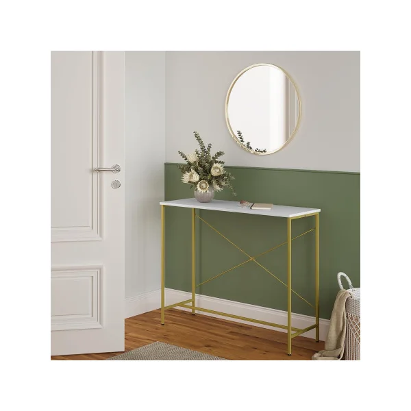 Console Blanc et Dorée Tendance Métal Table d'Entrée Console de Salon