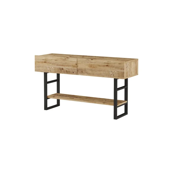 Console Chêne et Noir Tendance Métal Table d'Entrée Console de Salon Rustique