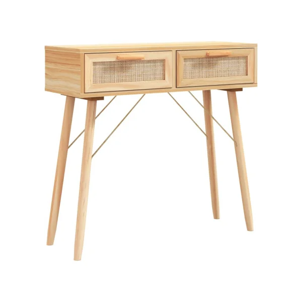 Console En pin Massif 2 Tiroirs Console Naturel et Rotin Naturel Console Scandinave