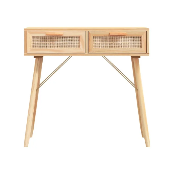 Console En pin Massif 2 Tiroirs Console Naturel et Rotin Naturel Console Scandinave