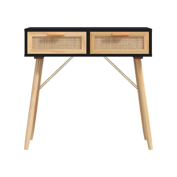 Console En pin Massif 2 Tiroirs Console Naturel et Rotin Noir Console Scandinave