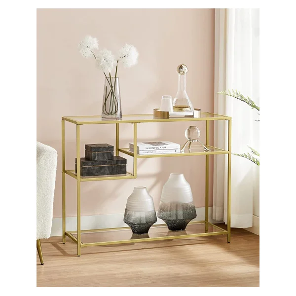 Console en verre moderne métal dorée Table d'entrée Console verre trempé Rangement