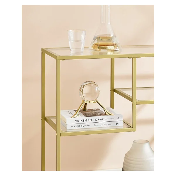 Console en verre moderne métal dorée Table d'entrée Console verre trempé Rangement