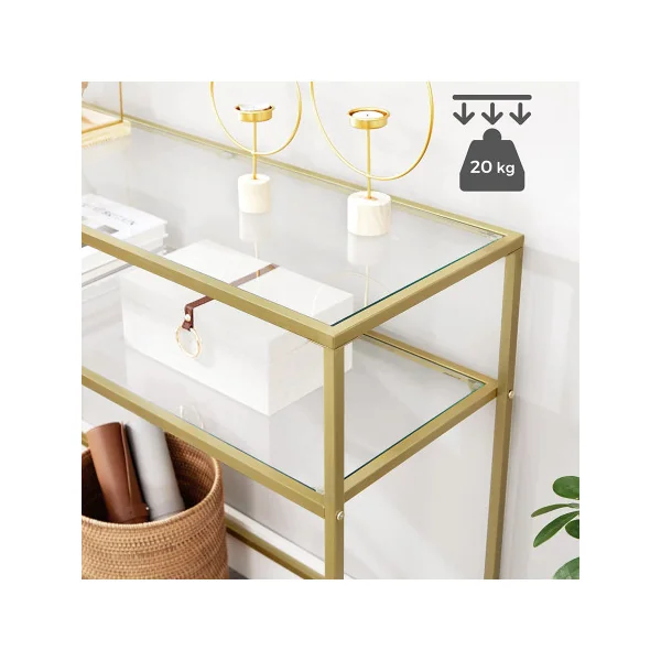Console en verre tendance métal dorée Table d'entrée Console verre trempé Rangement