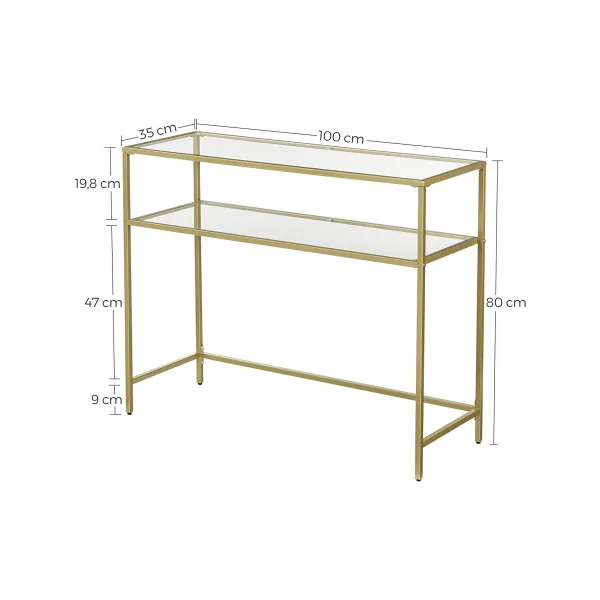 Console en verre tendance métal dorée Table d'entrée Console verre trempé Rangement