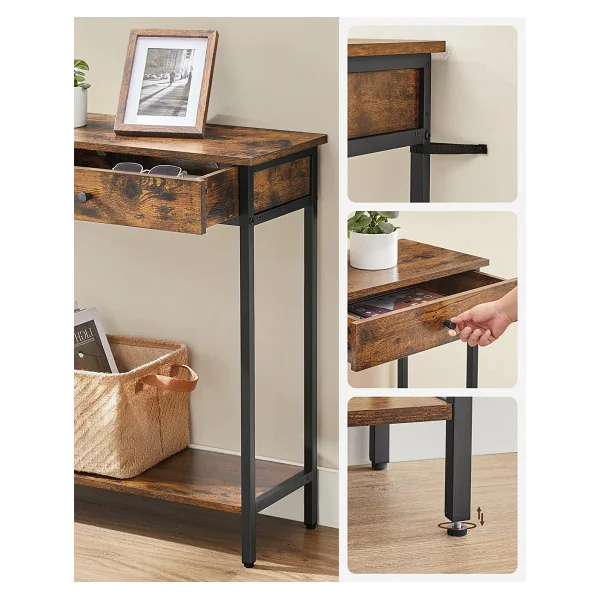 Console industrielle console 2 tiroirs Console métal et bois marron Table d'entrée
