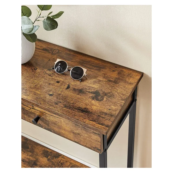 Console industrielle console 2 tiroirs Console métal et bois marron Table d'entrée