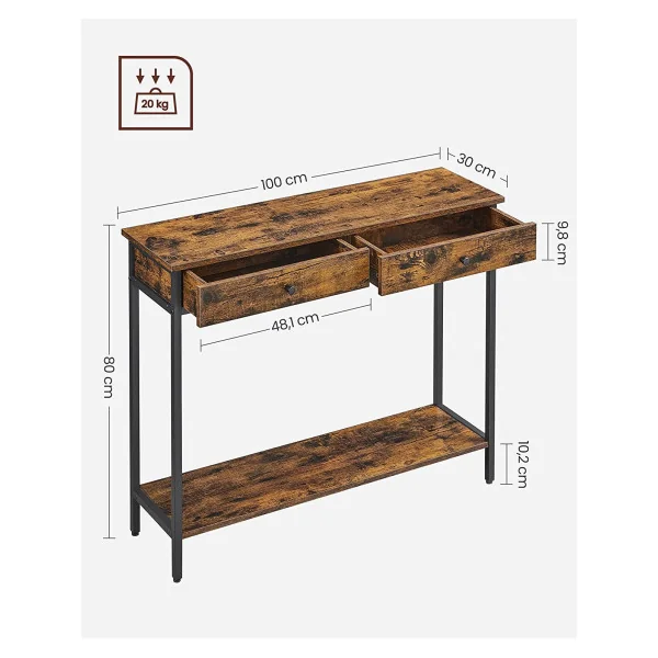 Console industrielle console 2 tiroirs Console métal et bois marron Table d'entrée