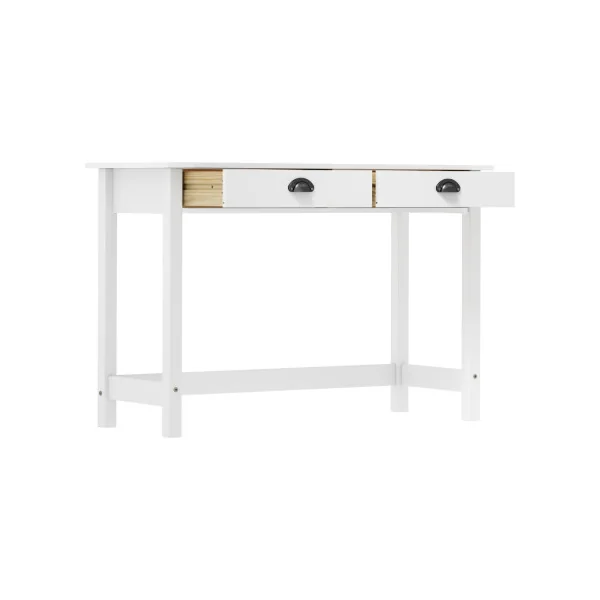 Console pin massif blanc Console 2 tiroirs Console blanche 110 cm Meuble d'entrée