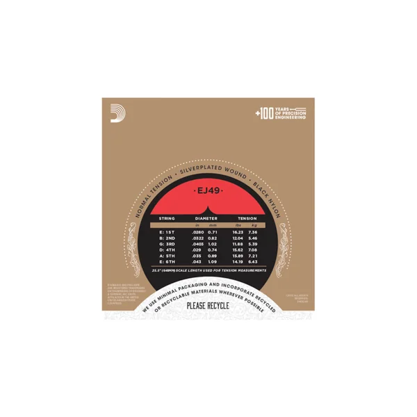 D'Addario EJ49 Pro Arté cordes classiques black nylon tension normale