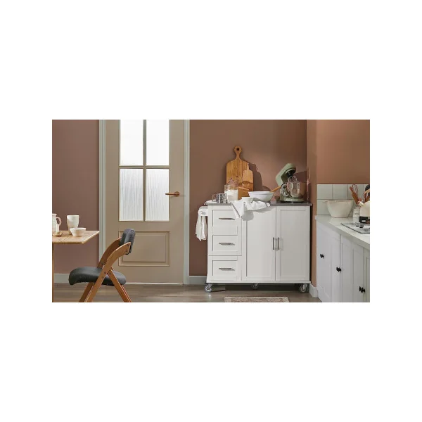 Desserte de cuisine blanche mobile Ilot de cuisine plateau Inox Chariot de cuisine