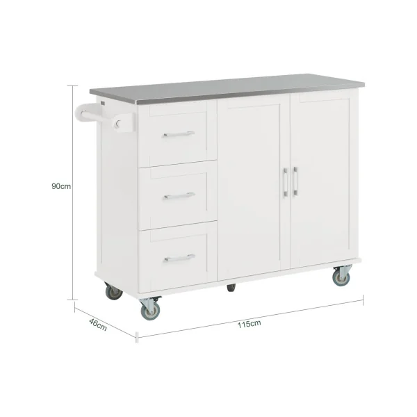 Desserte de cuisine blanche mobile Ilot de cuisine plateau Inox Chariot de cuisine