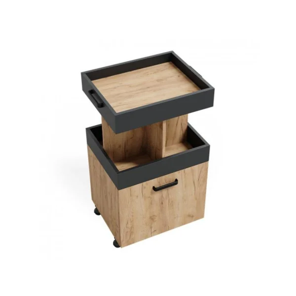 Desserte de cuisine chêne et anthracite mobile chariot de cuisine minibar ambulant
