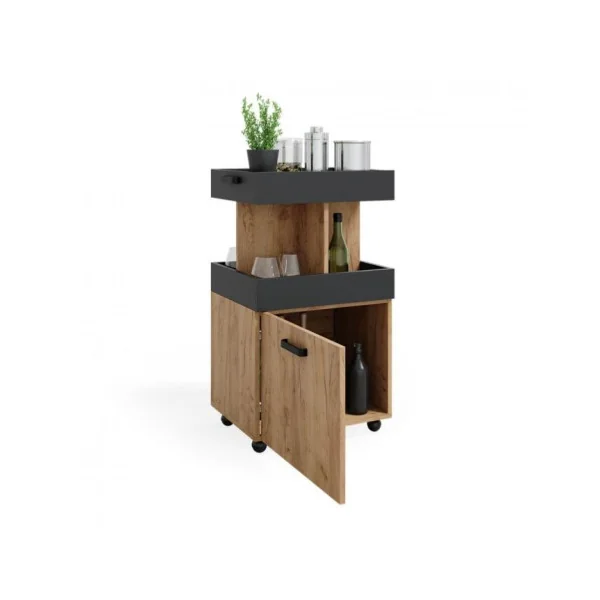 Desserte de cuisine chêne et anthracite mobile chariot de cuisine minibar ambulant