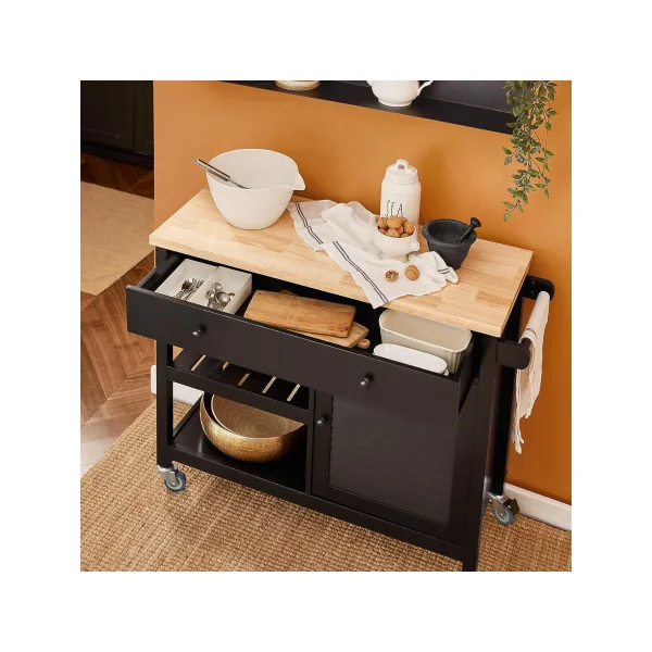 Desserte de cuisine de Luxe noir Chariot de service Meuble rangement cuisine mobile Servante cuisine