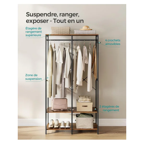 Dressing Industriel Marron Rustique Penderie Ouverte industrielle Penderie d'entrée Dressing chambre Armoire Vêtements