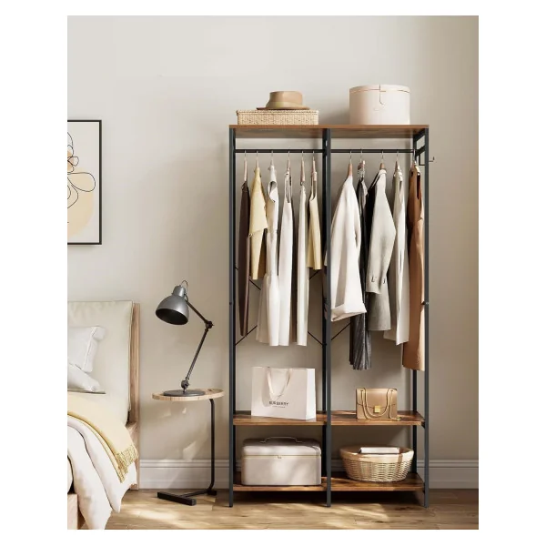 Dressing Industriel Marron Rustique Penderie Ouverte industrielle Penderie d'entrée Dressing chambre Armoire Vêtements