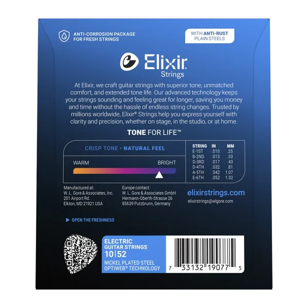 Elixir 19077 Optiweb cordes électriques nickel 10/52