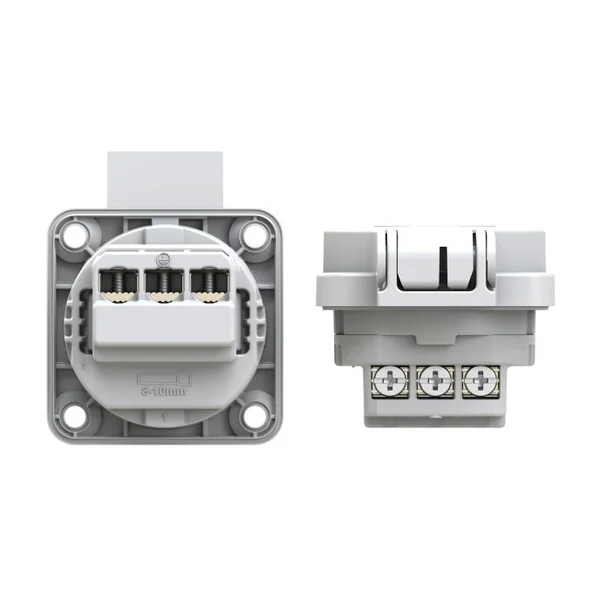 Embase encastrable femelle secteur NF 230V 16A avec volet IP54 grise