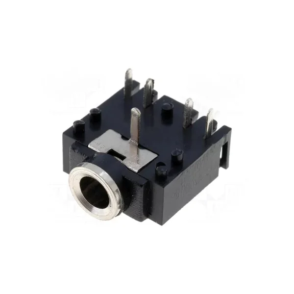 Embase mini jack femelle 3.5mm stéréo 5 pattes à souder sur circuit - angle 90°