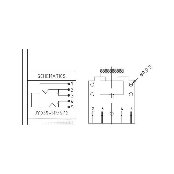 Embase mini jack femelle 3.5mm stéréo 5 pattes à souder sur circuit - angle 90°