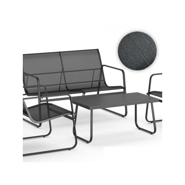 Ensemble salon de jardin 4 places avec plateau table composite fauteuils de jardin salon extérieur