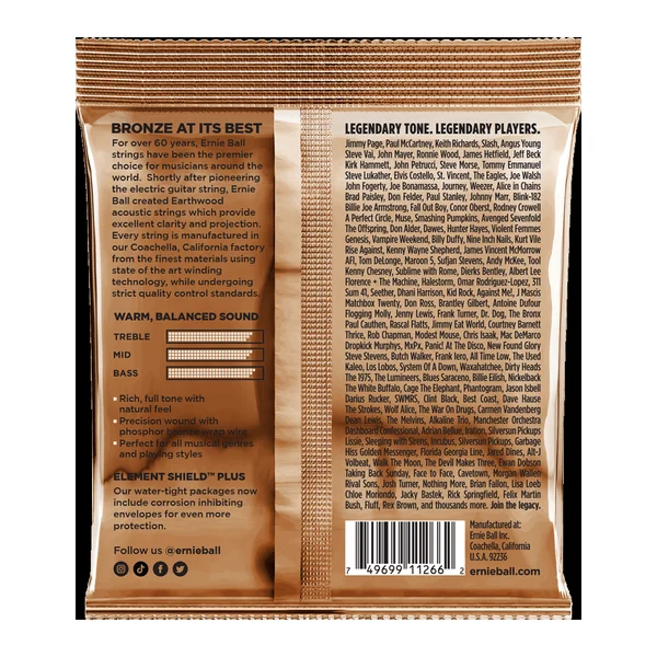 Ernie Ball 3548 pack 3 jeux Earthwood cordes acoustiques phosphore bronze 11/52