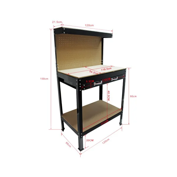 Etabli en bois 120x55x150 cm Etabli garage Etabli atelier Etabli bricolage Etabli mécanicien