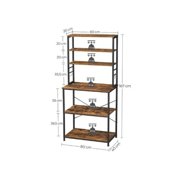 Etagère de rangement pour la cuisine industrielle marron rustique et noir