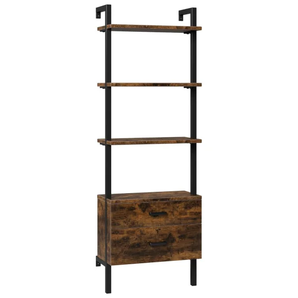 Etagère Murale Industrielle Brun avec 2 Tiroirs Etagère Escalier Etagère Echelle